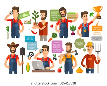 farmer, grower, farm icons set. vector illustration