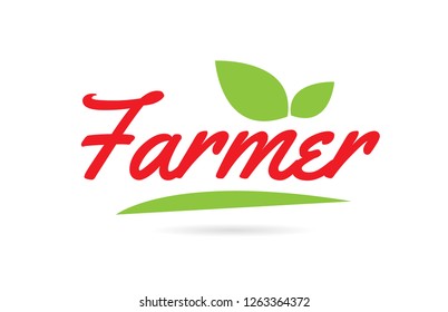 Farmer hand written word text for typography design in red color with leaf  Can be used for a logo or icon