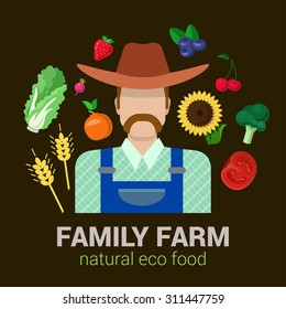 Farmer and harvest natural eco food. Stylish quality detail icon set farm fruit vegetable berry plants. Agriculture logo company identity mockup template concept. Food farming collection.