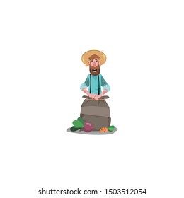 Farmer with a harvest. Raster illustration in flat cartoon style