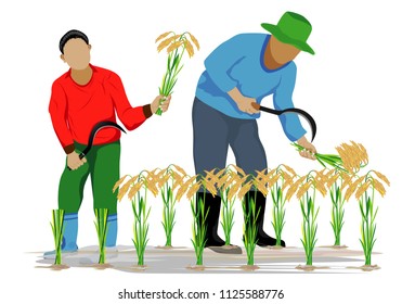 farmer harvest rice shape vector design