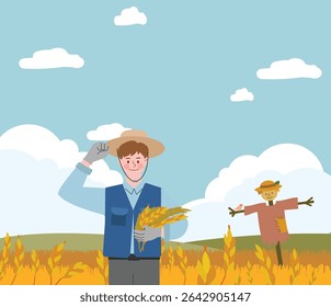 Farmer Harvesting Wheat in a Field