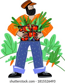 Farmer harvests Local organic production Eco Food from Farm