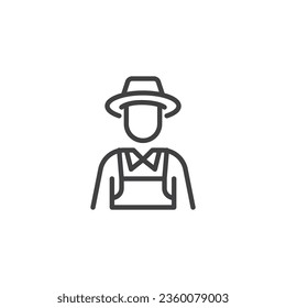 Granjero con icono de línea de sombrero y delantal. signo de estilo lineal para concepto móvil y diseño web. Jardín, icono vector de contorno de granjero. Símbolo, ilustración del logotipo. Gráficos vectoriales