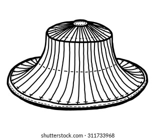 farmer hat / cartoon vector and illustration, black and white, hand drawn, sketch style, isolated on white background.