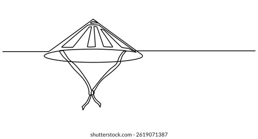 farmer hat continuous one line drawing, Continuous one line drawing of Straw hat, sun hat. summer, beach, travel, farmer concept. Editable stroke vector. minimal style on white background and monoline