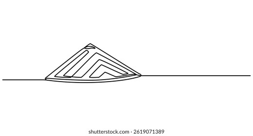 farmer hat continuous one line drawing, Continuous one line drawing of Straw hat, sun hat. summer, beach, travel, farmer concept. Editable stroke vector. minimal style on white background and monoline