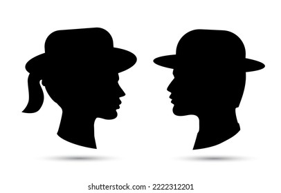 Farmer hat icon vector illustration isolated on the white background. Man and woman head profile