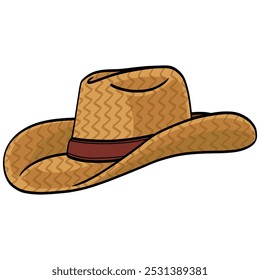 Farmer Hat Straw Cap Cartoon Illustration Vector Drawing