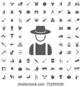 Farmer In Hat, Village Man Icon On The White Background. Farm Set Of Icons