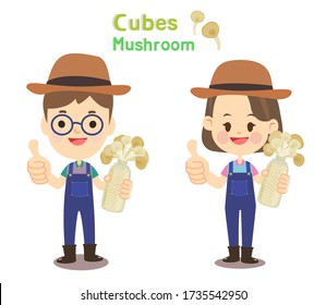 Farmer have Cubes Mushroom Vector
