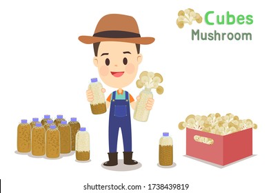 Farmer have Cubes Mushroom Vector