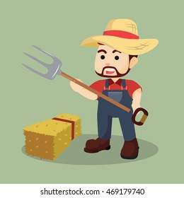 farmer with hay fork