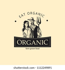 Farmer and his wife Posing, Organic food cover art (Vector art)