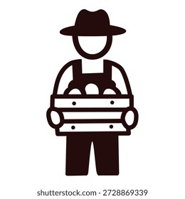 Farmer Holding Box with Vegetables Icon.