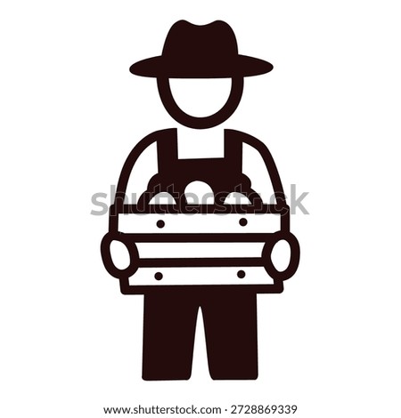 Farmer Holding Box with Vegetables Icon.