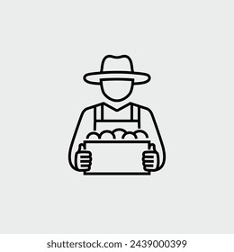 Farmer Holding Box with Vegetables Vector Line Icon