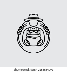 Farmer Holding a Burlap Sack Vector Line Icon