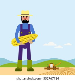 Farmer holding corn. Vector illustration