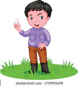 A Farmer Holding Egg cartoon vector art and illustration