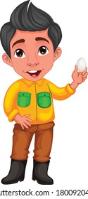 A Farmer Holding Egg cartoon vector art and illustration