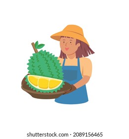 Farmer holding fresh durian, fruits concept.