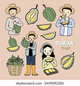 Farmer holding fresh durian from garden, Durian fruit lover concept.