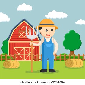 Farmer Holding Pitchfork Color Stock Vector (Royalty Free) 572251696 ...