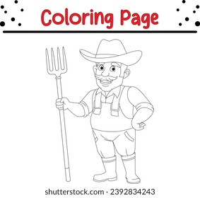 farmer holding pitchfork coloring page