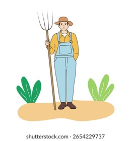 Granjero que sostiene el diseño plano de la horquilla 