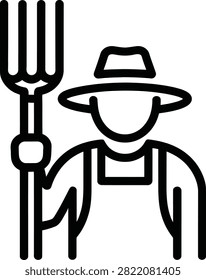 Farmer Holding Pitchfork Icon Vector Illustration With Cowboy Hat