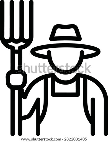 Farmer Holding Pitchfork Icon Vector Illustration With Cowboy Hat