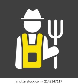 Farmer holding pitchfork isolated vector glyph icon. Graph symbol for agriculture, garden and plants web site and apps design, logo, app, UI