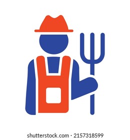 Granjero sosteniendo un icono de glifo vector de horquilla. Símbolo gráfico para agricultura, jardín y plantas sitio web y diseño de aplicaciones, logotipo, aplicación, interfaz de usuario