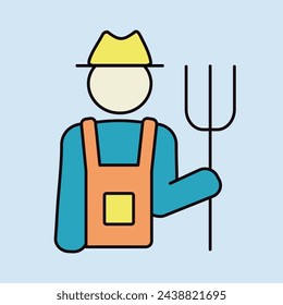 Granjero sosteniendo el icono del vector de la horca. Símbolo gráfico para la agricultura, jardín y plantas sitio web y aplicaciones de diseño, logotipo, aplicación, UI
