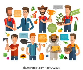 farmer, horticulturist or farming icons set. vector illustration