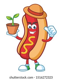 farmer hotdog cartoon mascot character design vector