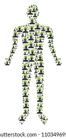 Farmer human figure. Vector farmer icons are formed into person combination.