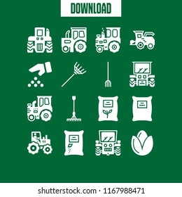 farmer icon. 16 farmer vector set. seed, seeds, tractor and rake icons for web and design about farmer theme