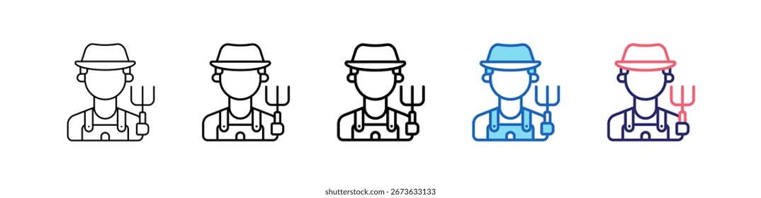 Icono del granjero en 5 estilos diferentes Colección del sistema.