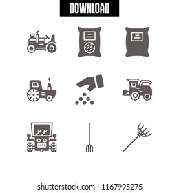 farmer icon. 9 farmer vector set. tractor, seeds and rake icons for web and design about farmer theme