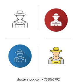 Farmer icon. Agricultural worker. Flat design, linear and color styles. Isolated vector illustrations