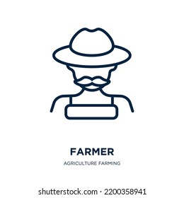 farmer icon from agriculture farming and gardening collection. Thin linear farmer, agriculture, nature outline icon isolated on white background. Line vector farmer sign, symbol for web and mobile