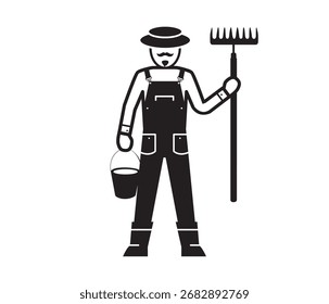 Icono de agricultor. Carácter del granjero con el fondo blanco.