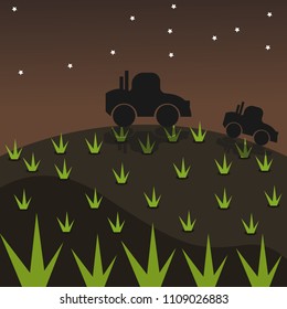 farmer icon in the dark night with machine