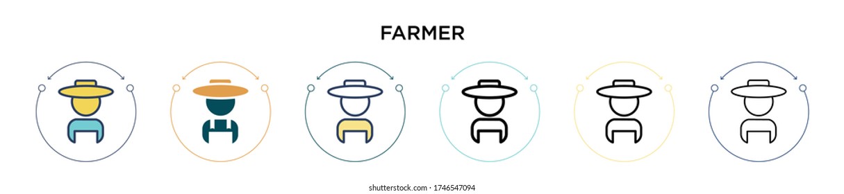 Farmer icon in filled, thin line, outline and stroke style. Vector illustration of two colored and black farmer vector icons designs can be used for mobile, ui, web