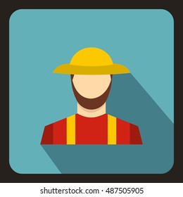 Farmer icon in flat style with long shadow. People symbol vector illustration