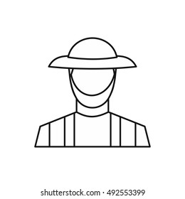 Farmer icon in outline style isolated on white background. People symbol vector illustration