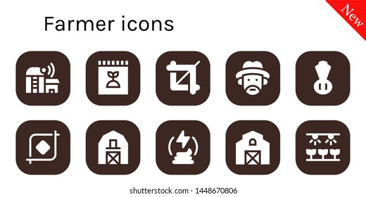 farmer icon set. 10 filled farmer icons.  Collection Of - Farm, Fertilizer, Crop, Farmer, Chives, Barn, Manure