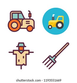 farmer icon set. vector set about scarecrow, tractor and pitchfork icons set.